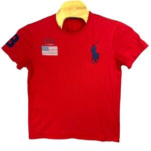 Polo Ralph Lauren Custom Fit T-Shirt L Red Big Pony #3 Flag Patch Patriotic